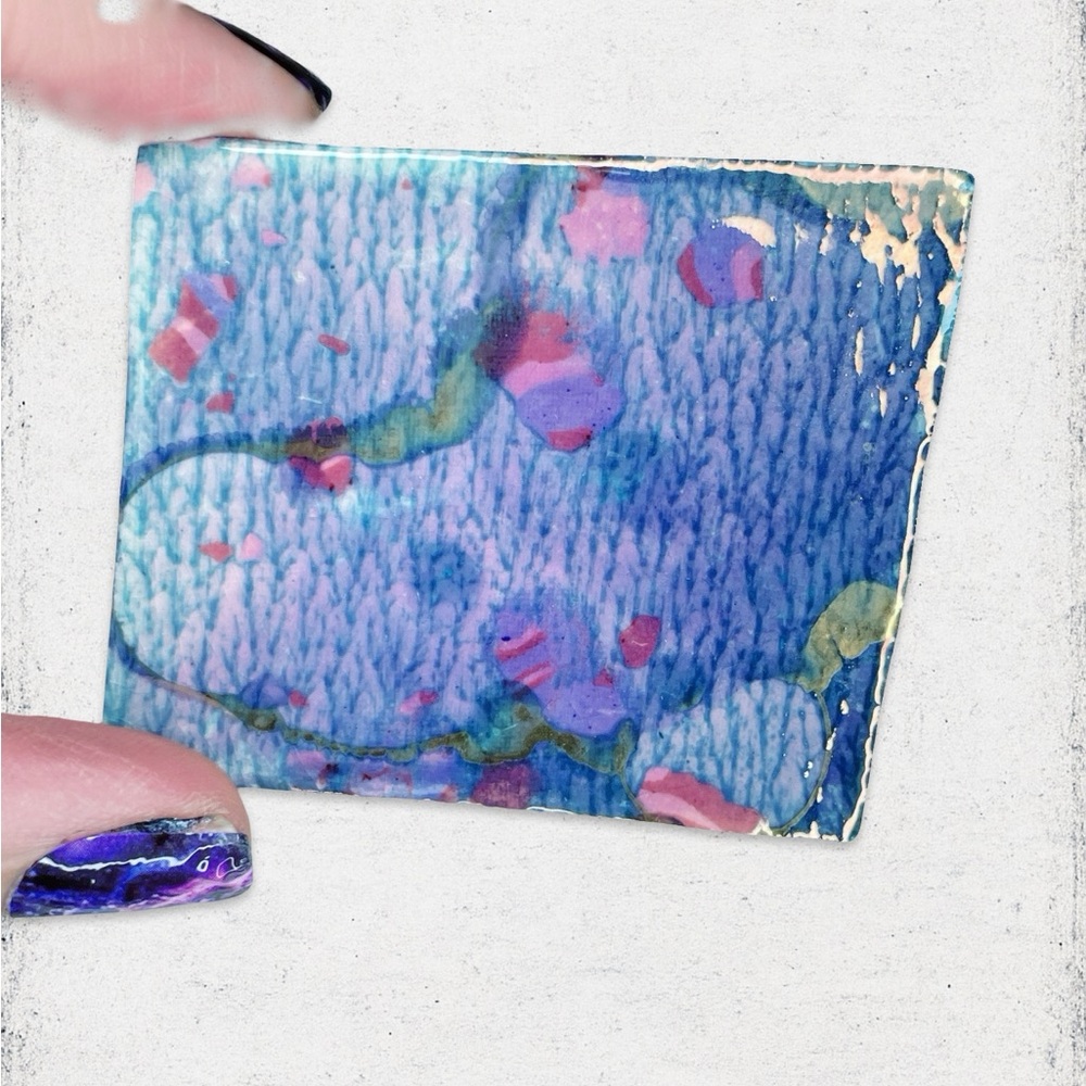 595u. Blue and Purple Art Ceramic Brooch - Picture 2 of 5